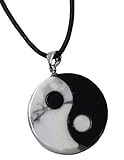 Edelstein Yin & Yang Anhänger 2,5 cm im Geschenkset mit Lederk