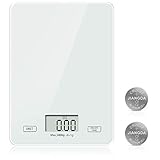 Meromore Digitale Küchenwaage, 5kg (1-g-genau) Digitalwaage elektronische Waage Digital Küchenwaagen Haushaltswaage Hochpräzise aus Sicherheitsglas mit LCD Display, Tara-Funktion (Weiß)