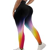 BuzkiK Damen Treggings Winterleggings Strecken Hohem Bund Laufhose Klassischen Trend Gradient Schlank Eng Lange Hose Frühling Sommer Naked Feeling Sportlegging D