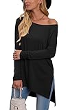 Damen Langarmshirts Basic Casual Longshirt Elegant Langarm T-Shirts Oberteile Sweatshirts(BK, L)