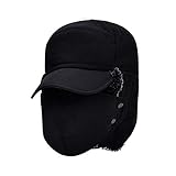 JSxhisxnuid Trappermütze Herren Damen Winter Fliegermütze Winddicht Warm Wintermütze mit Ohrenklappen Mundschutz Waschbar Baumwolle Verstellbarer Bomber Hut 3-in-1 Sportkappe für 55-60 cm (schwarz)