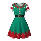 Hongsuny Frauen Weihnachtsfeier Kleid Kostüm Rundhals Kurzarm Swing Kleid Weihnachten Prom Party Cocktailk