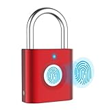P3 biometrisches Fingerabdruck-Vorhängeschloss mit USB wiederaufladbar für Spind, Handtaschen, Golf, Schränke, Fitnessstudio, Tür, Gepäck, Koffer, Rucksack, Fahrrad, Schulranzen, Biometric (rot)
