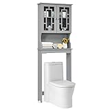 DREAMADE Toilettenschrank weiß, Toilettenregal mit Ablage & zweitürigem Schrank, Waschmaschinenschrank mit höhenverstellbaren Ablagen, Badezimmerregal Überbauschrank für Bad Küche Büro (Grau)