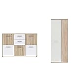 Sideboard Quadro - Sonoma Eiche-Weiß - 114 cm & Net106 Schuhschrank, Holz, Sonoma Eiche + weiß, 68.90 x 34.79 x 179.1