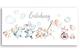 Friendly Fox Aquarell Teddy Einladung, 12 Einladungskarten Tier-Freunde zum Kindergeburtstag, DIN lang große Einladungskarten Geburtstag T