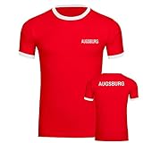 VIMAVERTRIEB® Herren T-Shirt Augsburg - Trikot Nr. 12 - Druck:weiß - Shirt Männer Fußball Fanartikel Fanshop - Größe:XL rot/weiß