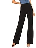 DIDK Damen Hosen Hohe Taille Breites Bein Lange Elastischer Bund Hose Palazzo Einfarbig Anzughose Büro Pants Elegant Schwarz L