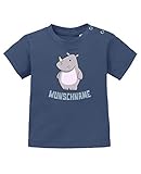 Comedy Shirts - Clipart Rhino - Wunschname - Baby T-Shirt - Navy/Eisblau Gr. 68/74