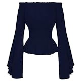 Sonojie Damen Renaissance Mittelalterliches Retro Top Mittelalter T-Shirt Mit TrompetenÄrmel Gothic Steam Punk Party Kostüm Bodenlang Vintage Retro Renaissance Costume Cosplay