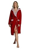 Ulla Popken Damen große Größen Übergrößen Plus Size Bademantel, Ringeldetails, Kapuze, Frottee, Langarm rot 46+ 798016530-46+