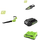 Greenworks 24V Akku-Laubbläser (ohne Akku und Ladegerät) - 2400007+Akku-Handstaubsauger G24HV ohne Akku und Ladegerät+Akku G24B2 2.Generation+Doppelsteckplatz-Akku-Universalladegerät G24X2C