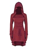 chuangminghangqi Renaissance Kostüm Damen Robe zum Schnüren Mittelalter Kleid mit Kapuze Langarm Retro Gothic Cosplay Halloween Karneval (M, Weinrot)