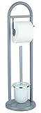 SANWOOD WC-Bürstengarnitur mit Papierrollenhalter, Metall, grau, 19 x 63 x 19