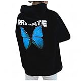 Damen Kapuzenpullover Sweatjacke Tops Zip Hoodies Teenager Mädchen Butterfly Diamond Print Fashion Y2k Mode Langarm Lose Freizeit Hoodies Oberteile Outwear Frauen Sweatshirt Pullover Übergangsjack