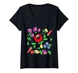 Damen Hungarian folk art vector desing from kalocsa printed magyar T-Shirt mit V
