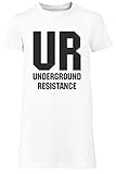 Ur Underground Resistane Damen T-Shirt Kleid Lang Weißer Rundhals Leichtes Lässiges Kurzarm Women's White Crew Neck Casual Short S