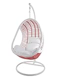 Kideo® Komplettset: Hängesessel mit Gestell & Kissen, Moderne Möbel, Poly-Rattan, Lounge (Wicklung: weiß/pink Skyline, Kissen: weiß Nest (1000 Snow))
