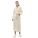 YHWW Winterbademantel,Nachtkleid Damen Bademantel Flanellrobe Damen Winter Verlängerter Coralline Plüsch Schal Bademantel Langarm Robe Mantel,Frauen weiß,XL