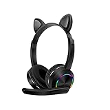 Cat-Ear-Gaming-Headset, 3,5 mm verkabelter Stereo-Sound, Over-Ear-Gaming-Kopfhörer mit Mikrofon und LED-Licht, niedliches, faltbares, dehnbares Gaming-Headset (schwarz)