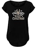 BlingelingShirts Fun Shirt Weihnachten Damen Strass Rentier Merry Christmas zweifarbig Weihnachtsshirt Shirt Weihnachtsfeier Christmas Deer Hirsch schwarz, Gr. 2XL E