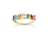 THOMAS SABO Ring Gold mit verschiedenfarbigen Zirkonia Steinen im Baguette-Schliff, 750 Vergoldung, 925 Sterlingsilber, Ringgröße 54, TR2346-488-7-54