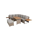 Greemotion Rattan Lounge Set Verona-Loungemöbel mit Esstisch für Garten & Terrasse-Gartenmöbel aus Polyrattan Braun-Beige-Outdoor Loungeset mit Stauraum, 19,2 x 25 x 7,5