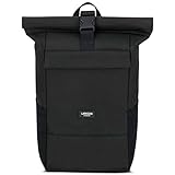 Larkson Rucksack Herren & Damen Schwarz - No 4 - Rolltop Backpack mit Laptopfach für Uni City Fahrrad - 16L - Nachhaltig - Wasserabw