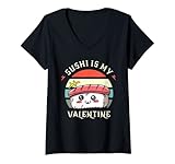 Damen Kawaii, Sushi Is My Valentine, Vintage-Satz für Single T-Shirt mit V