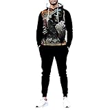 YDYBY Herren Jogginganzug, Totenkopf Druck Trainingsanzug Männer Sportanzug Fitness Fitnessanzug Outfit Streetwear Jogginghose Hoodie Sportbekleidung Halloween,D,4XL