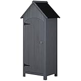Outsunny Gartenschrank Holz Gerätehaus Gartenhaus Geräteschuppen Geräteschrank Holzhütte Giebeldach Bitumenpappe Grau 77,5 x 54,2 x 179,5