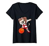Damen England-Trikot mit Beagle-Motiv, englische Basketball-Fans T-Shirt mit V