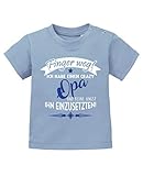 Comedy Shirts - Finger Weg! Ich Habe einen Crazy Opa. - Baby T-Shirt - Hellblau/Weiss-Royalblau Gr. 56/62