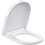 ROMISA Toilettendeckel, WC Sitz mit Absenkautomatik Quick Release Funktion, mit ​Verstellbaren Scharnieren, Von oben installieren, PP Kunststoffversion, Einfach zu säubern, D Form weiß