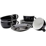 Gastro Spirit - 12-teiliges XL Cappuccino-Tassen / Kaffee-Tassen Set - Schwarz, 350 ml, Porzellan, dickwandig, spülmaschinenfest, italienisches Desig