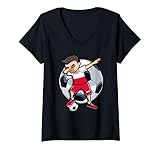 Damen Dabbing Jungen Polen Fußball Mannschaft Polnische Flagge T-Shirt mit V