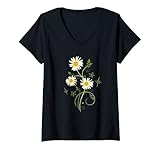 Damen Marguerites Daisy Frühling T-Shirt Sommer Gänseblümchen Blumen Shirt T-Shirt mit V