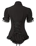 Damen T-Shirt Slim Fit Vintage Niedlich Basic Crop Top mit Spitze Lace Knopf Rüschen Kurzarm 90er Jahre Oberteile Sweat Girl T-Shirt Frühling Outfit für Frauen Mädchen WX 19- Black Larg
