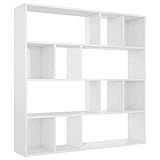 vidaXL Raumteiler Bücherregal 12 Fächer Wandregal Standregal Aktenregal Raumtrenner Büroregal Bücherschrank Hochglanz-Weiß 110x24x110cm Spanp