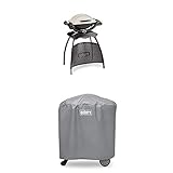 Weber Q1000 Gasgrill mit Stand, Farbe Titan, 50060379 + Abdeckhaube für Q-1000/2000 mit Rollwagen/Stand, g