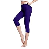 Lianshp Capri-Leggings mit Taschen, Caprihose für Damen, lässig, Sommer, hohe Taille, Workout, Sport, Laufen - Blau - XX-Larg
