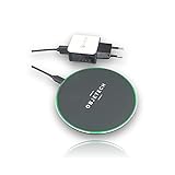 Objetech Pad Kabelloses Ladegerät, Induktion, Schwarz, 10 W, Adapter, QC 3.0, 15 W, Schnellladefunktion, Apple iPhone 12, 11 x XS XR 8, Samsung S10 + S10 Note 10, Huawei, alle Telefone, Qi-fähig