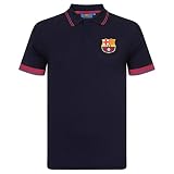 FC Barcelona Herren Polo-Shirt mit bunt gewebtem Vereinslogo - Marineblau - M