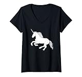 Damen weißes Einhorn, weißes Pferd reitend T-Shirt mit V