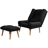 MKS MEBLE LILA Modern Relaxsessel mit Hocker – Ohrensessel mit Liegefunktion - Stressless Sessel – Loungesessel – Fernsehsessel mit Fußstütze – Seniorensessel 65x75cm Schw