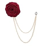 JSJJAQA Brooch Koreanische Bräutigam Hochzeit Broschen Tuch Kunst Handgemachte Rose Blume Brosche Revers Pin Abzeichen Quaste Kette Herren Anzug Zubehör Brooch (Metal Color : Wine red)