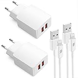 TIKALONG iPhone Ladegerät (2 Stücke), 5V/2,1A Dual-Port Adapter mit 1m Lightning Kabel, 10,5W USB Netzteil/Stecker mit Ladekabel, Kompatibel mit iPhone 13/12/11/Pro Max/mini/SE/XS/XR/X/8/7/6 und M