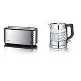 SEVERIN AT 2509 Automatik-Toaster (1.400 W, 2 Langschlitzkammern, für bis zu 4 Brotscheiben) Edelstahl/schwarz & WK 3468 Glas-Wasserkocher (ca. 2.200 W, 1 L) edelstahl/schw