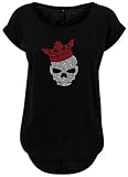 BlingelingShirts Damen Shirt Oversize mit Totenkopf mit Krone kristall und rot Skull King zweifarbig Skullking, schwarz, Gr. 4XL E