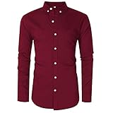 Jeanshemden Herren Basic Slim Fit Herren Shirt Frühling Und Herbst Einfache Einfarbige Klassische Herren Langarm Business Casual Herren Freizeithemden H-Wine Red M